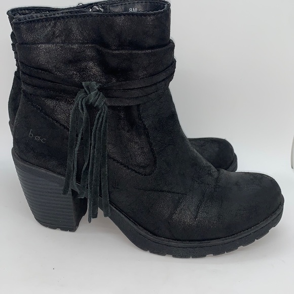 B.O.C. Alicudi Vegan Leather Ankle Boots Black 8 Tassel  Fringe Heeled Boho Moto - Picture 9 of 13